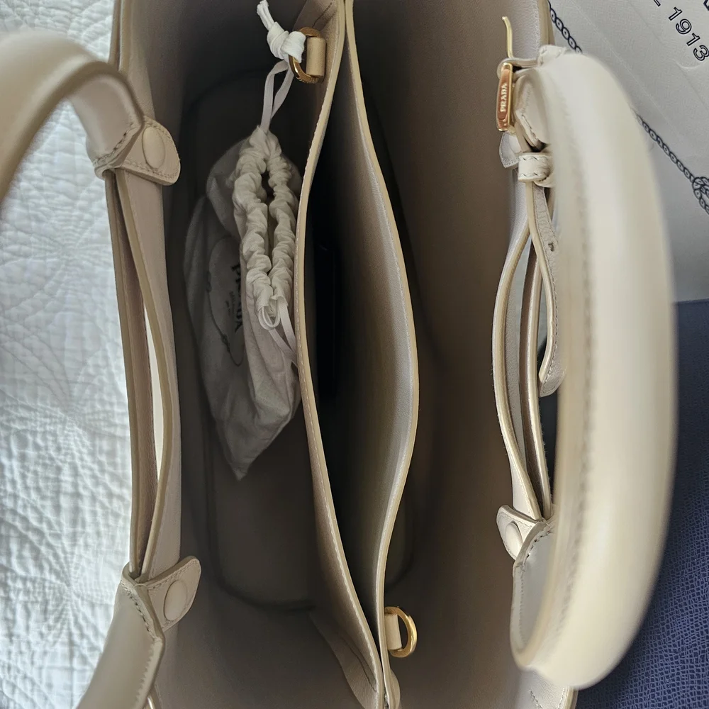 Prada Cream Leather Top-Handle Tote - Picture 5 of 9